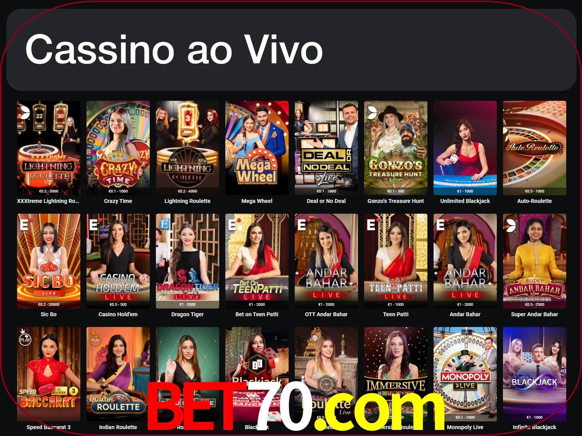 Jogue jogos de cassino com um verdadeiro dealer.